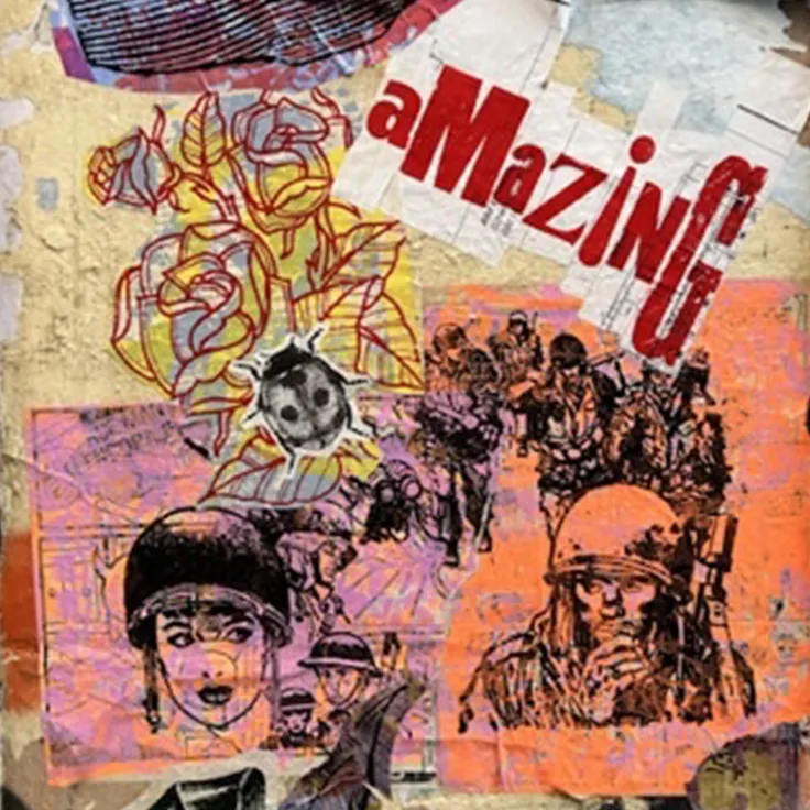 Illustrasjoner på papir som er limt på murvegg som en form for street art