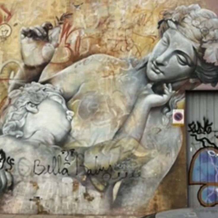 antikke skulpturer sprayet på en murvegg i Valencia