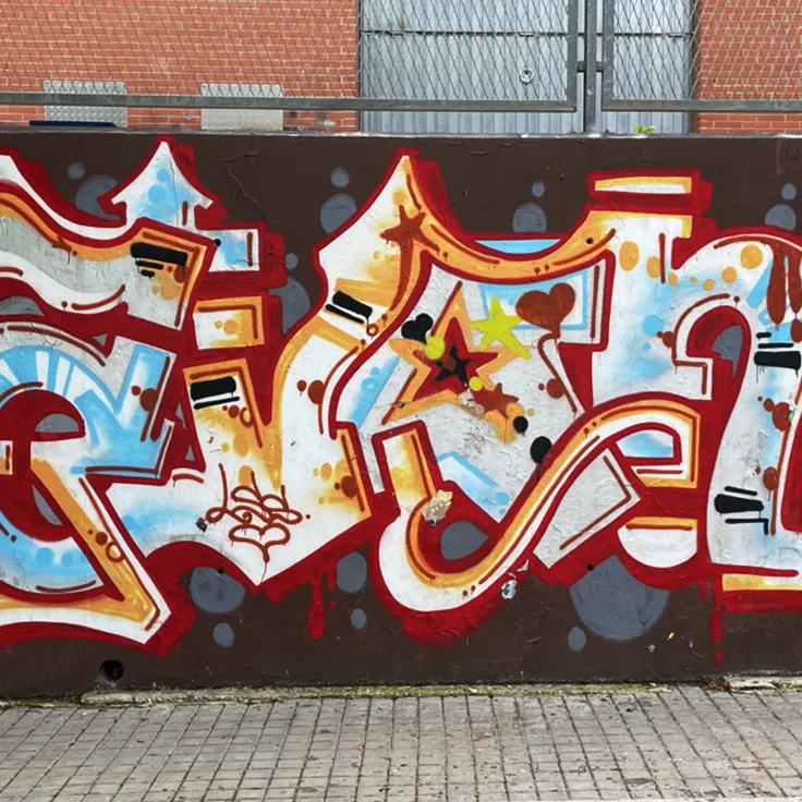 En typisk mur i Valencia dekorert med fargerik Streetart