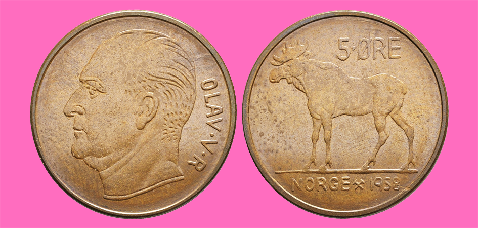 Femøringer To femøringer i kobber med kong Olav og elgmotiv