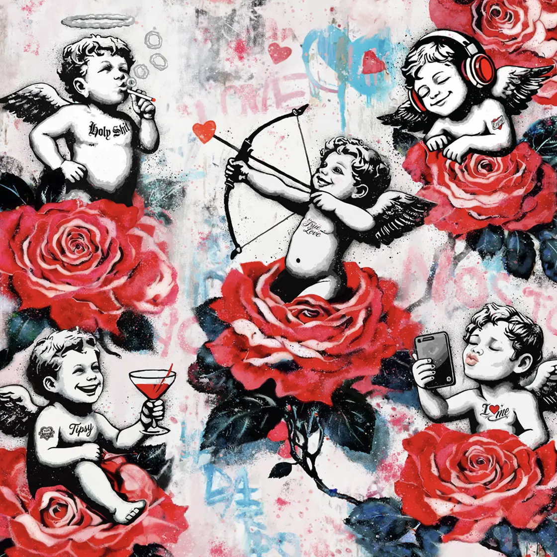 Street art Rino Larsen Kunst Grafikk. Tittel Amor