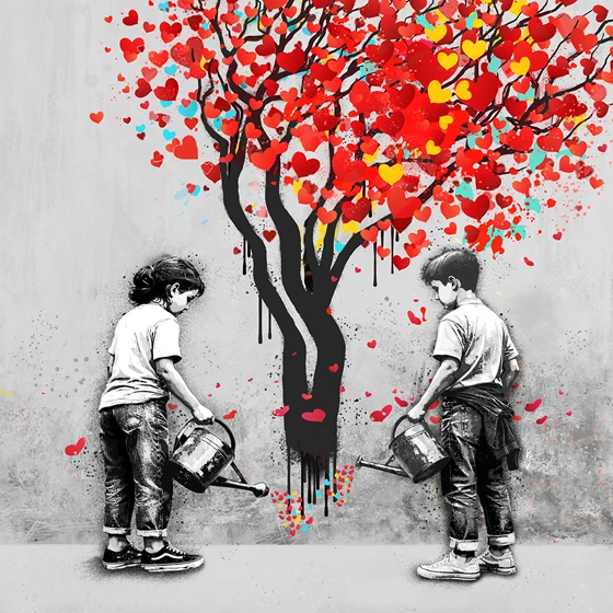 Street art Rino Larsen Kunst trykk. Tittel Caring