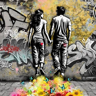 Kunst av Rino Larsen i street art stil. Tittel: Glow Liotografi DGA